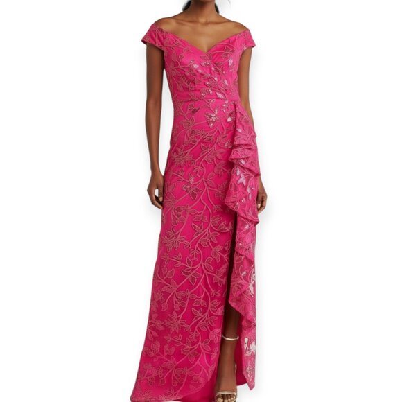 Tadashi Shoji Pink Sequin Embroidered Lace Gown NWT 8 - Picture 2 of 10